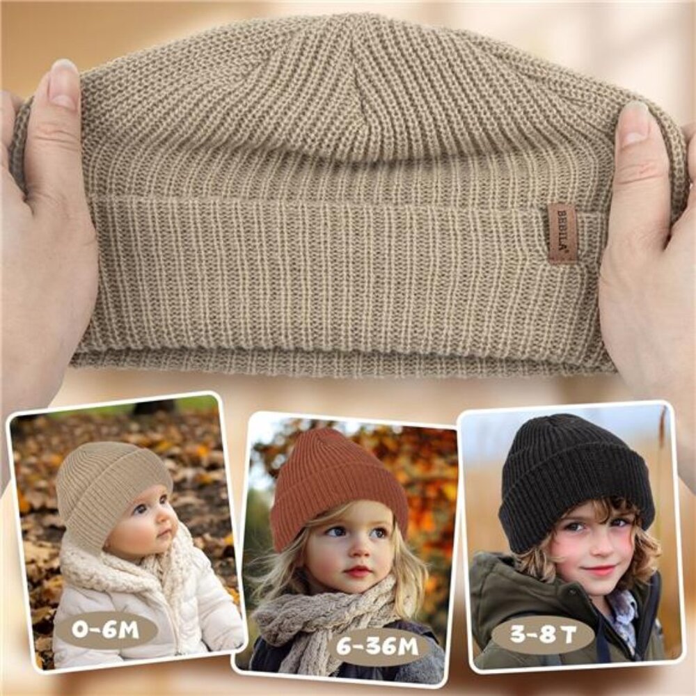 3 Pack Kids Beanie Winter Hats Knit Warm Caps - Picture 3 of 5